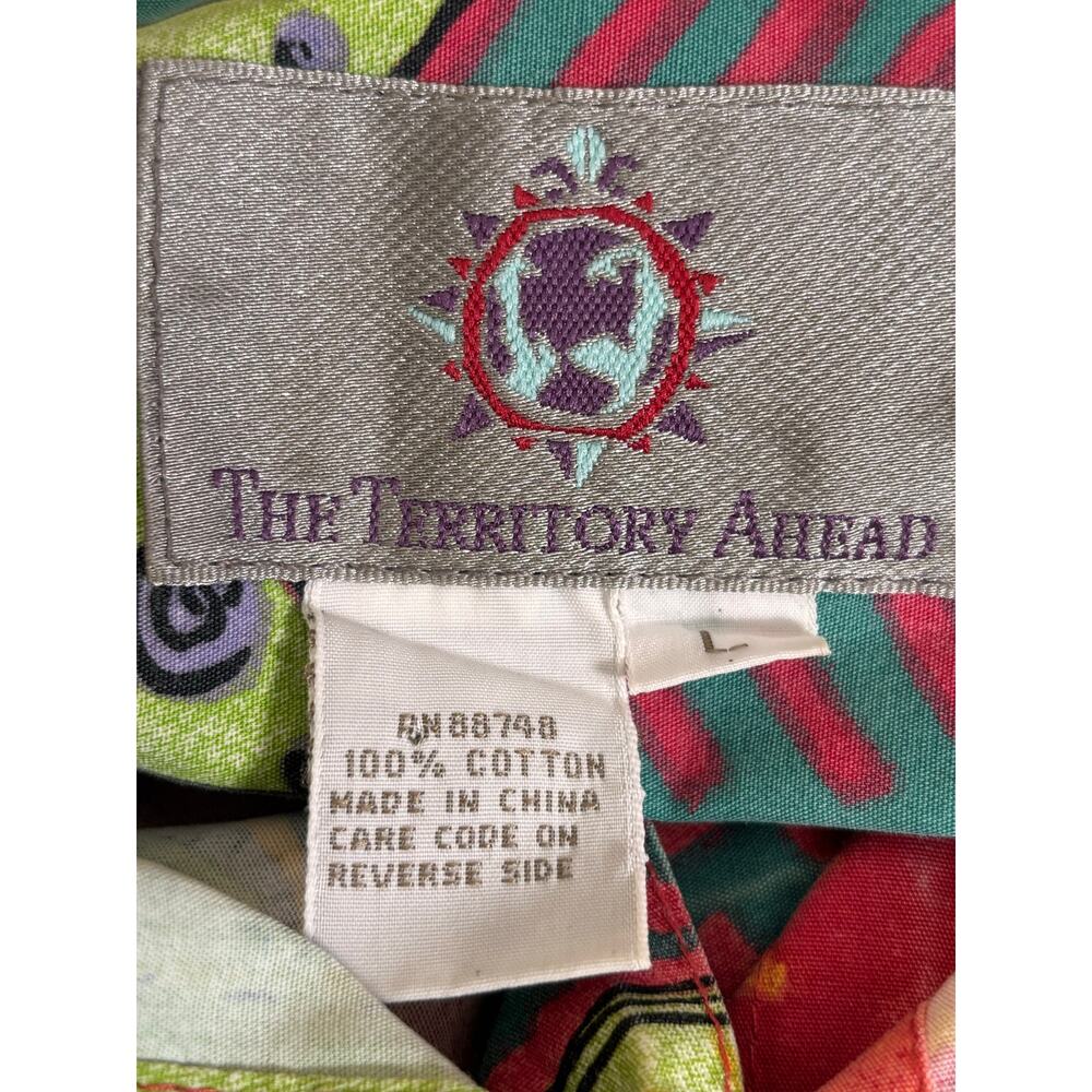 Vintage The Territory Ahead Abstract Tropical Patchwork Print Shirt Resort Top - Picture 7 of 9